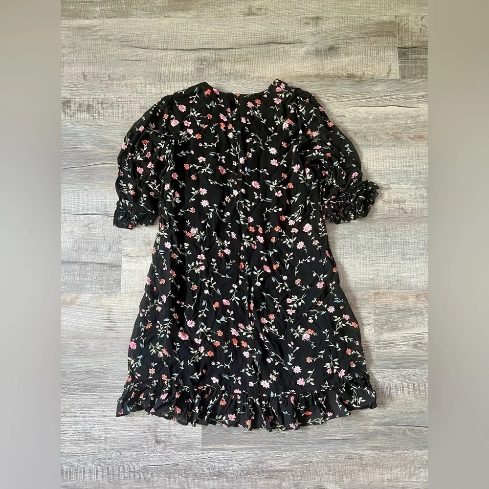 Ganni Elm Georgette Mini Dress 40 Floral Black Pink 8 Chiffon Wedding Garden - Picture 8 of 10
